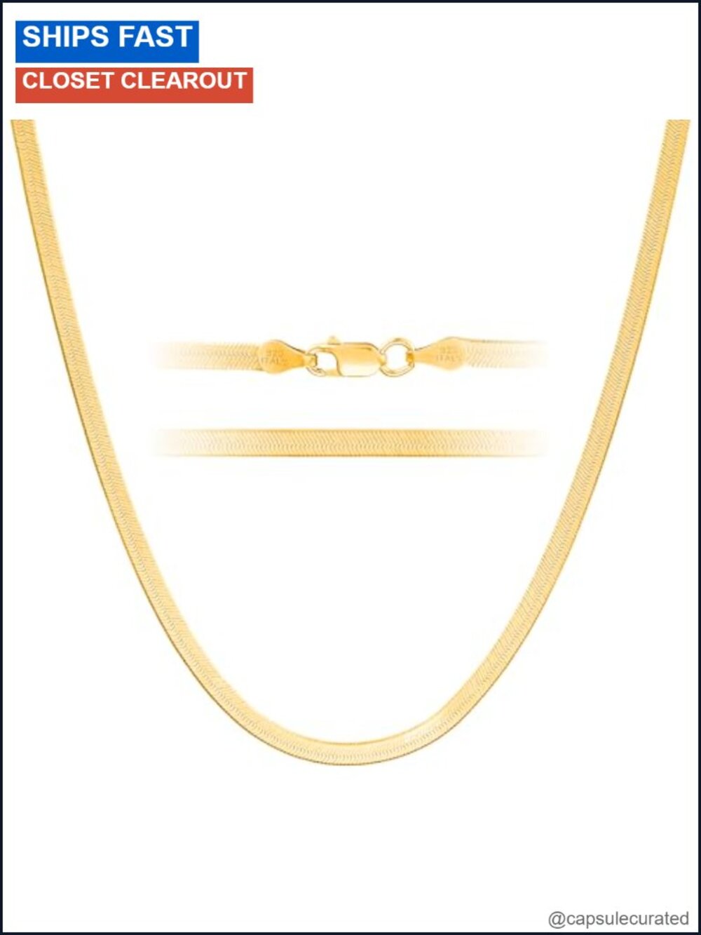 Gold Plated 925 Sterling Silver Herringbone Chain Necklace 18 Inch
